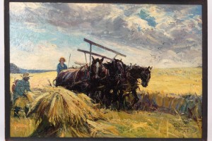 Lot 120. William Koerner (N.J./N.Y./MT./Germany 1878-1938), farming illustration, oil on canvas