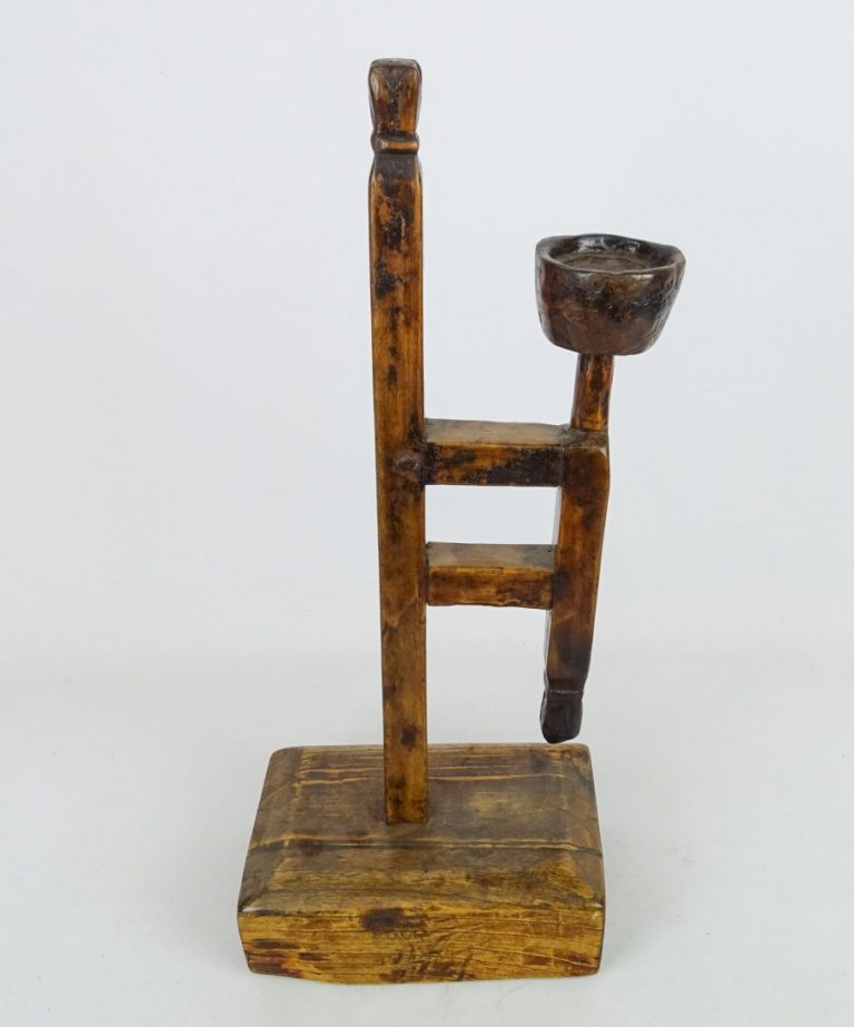 Early primitive wooden betty lamp stand