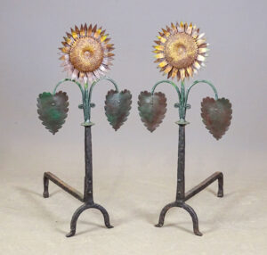 Pair Sunflower Andirons Pair Sunflower Andirons