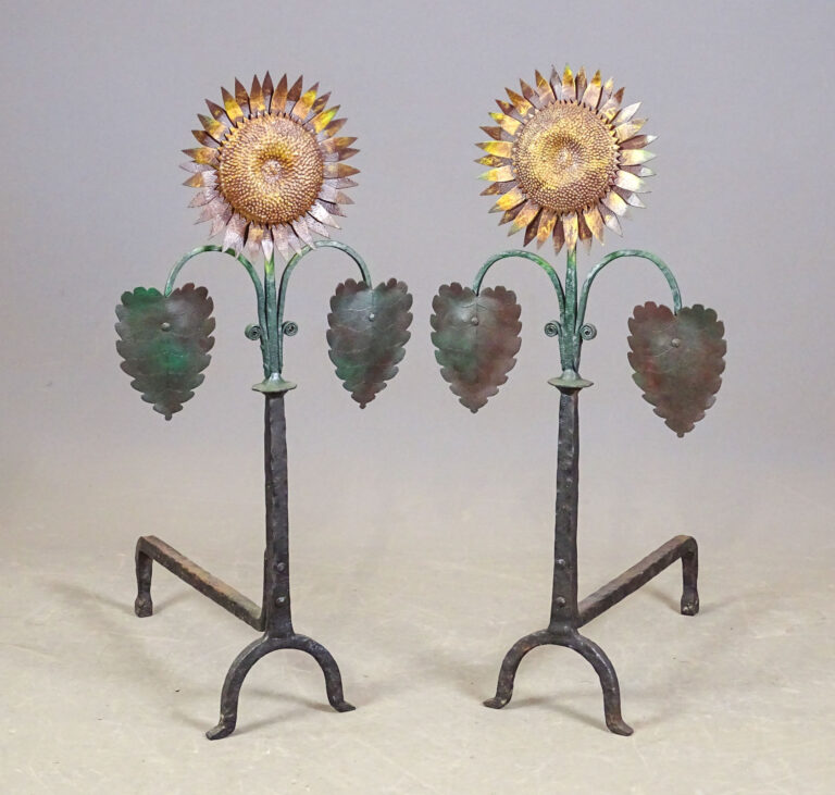 Pair Sunflower Andirons